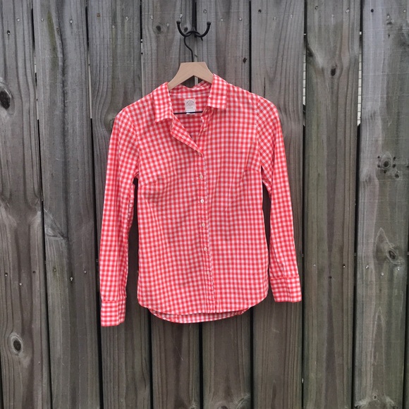 J. Crew Orange/White Gingham Button Down - Size 2 - Picture 7 of 7